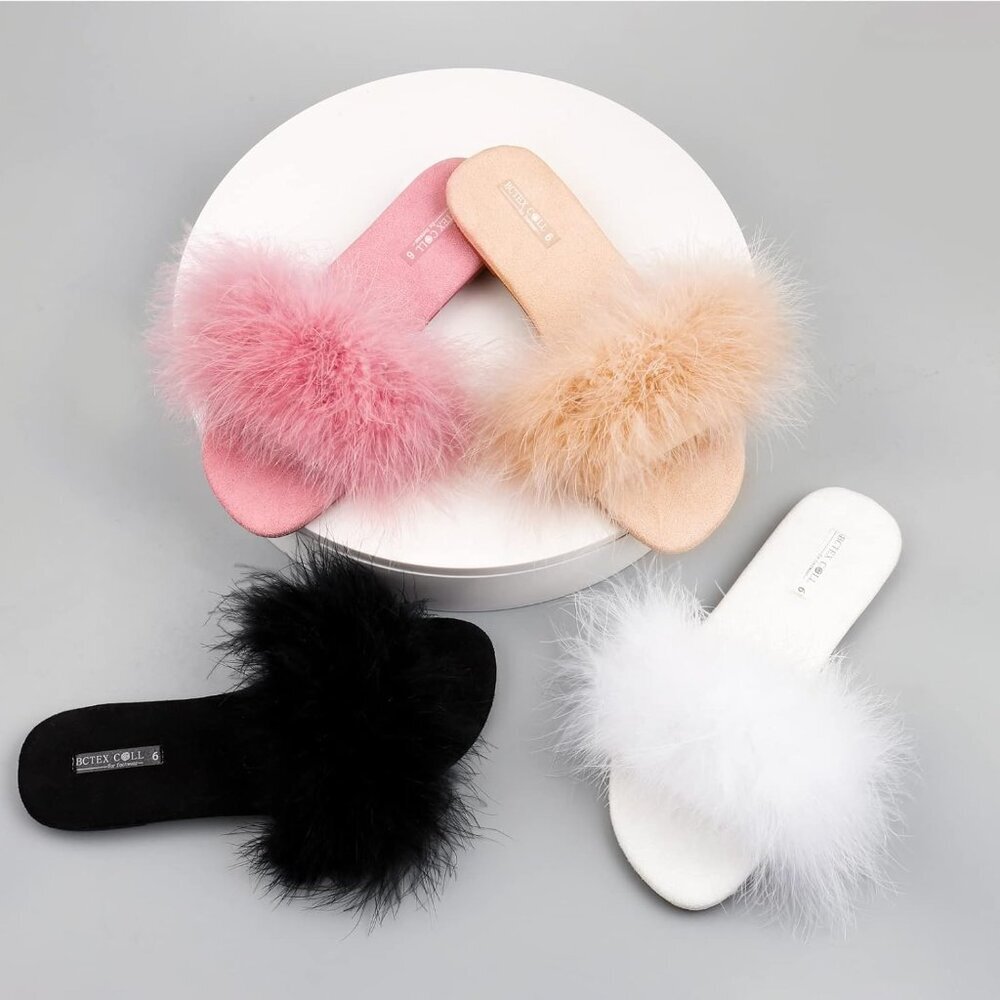Women's Fuzzy Open Toe Slippers Memory Foam Feath… - image 5